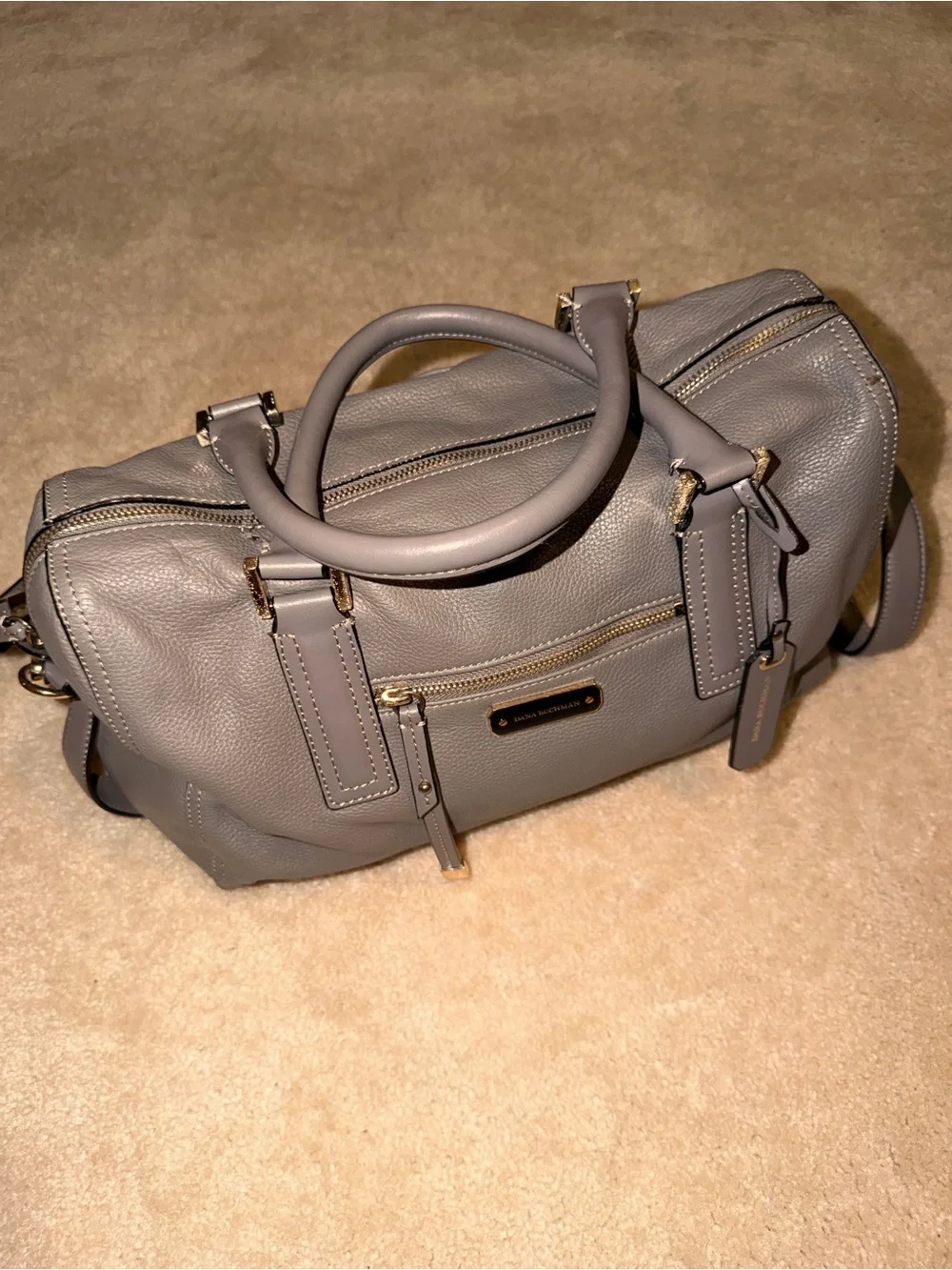 Dana Buchman Gray Pebbled Leather Purse w/Crossbody Strap